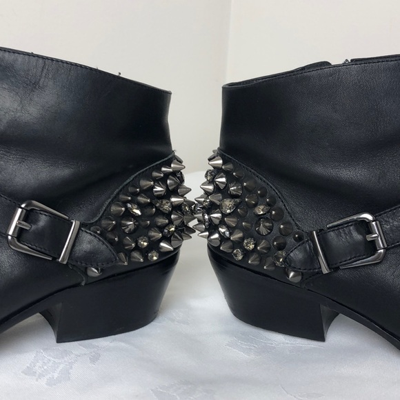 Sam Edelman Black Genuine Leather Studded Crystal Ankle Boots Size 7.5 - Picture 5 of 8